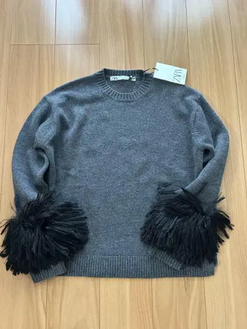 ZARA 프린지 그레이 스웨터 M