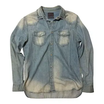 ZARA MAN 스터드 장식 라이트 블루 데님 셔츠