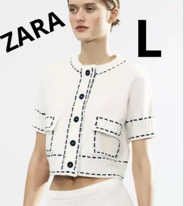 ZARA 스티치 숏 슬리브 니트 자켓 L 사이즈