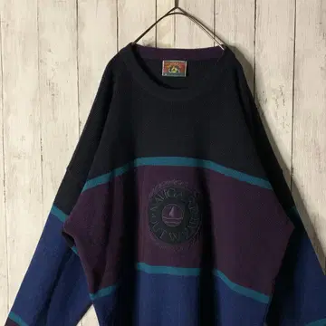 90s NAVIGARE 자수 로고 니트 이탈리아제 멀티 컬러 빅 루즈