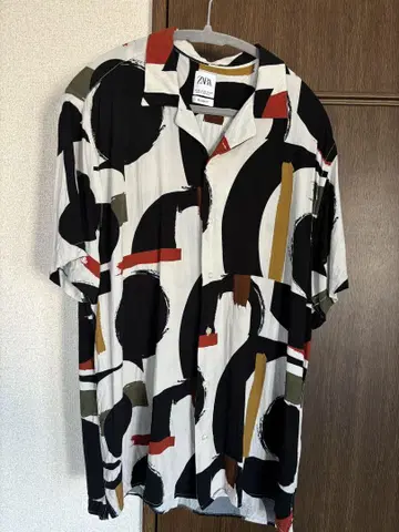 ZARA 패턴 셔츠 반팔 XL 레이온 100% 자라 오카모토 타로