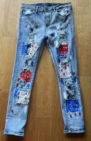 WAIMEA 패치워크 & 페인트 스키니 데님