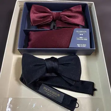 KNOT & TAYLOR 보타이 세트 와인 레드 블랙