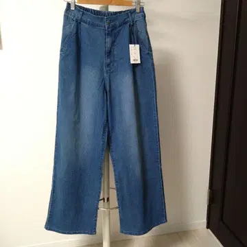 블루 와이드 팬츠 허리밴딩