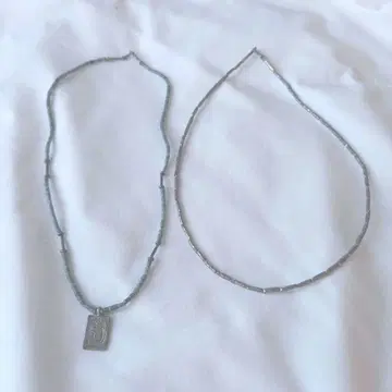 펜던트 달린 스톤 & 실버 비즈 목걸이, 실버 목걸이 2점