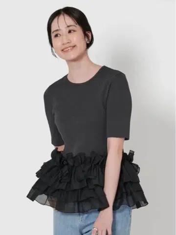 UNITED ARROWS 리본 페플럼 니트 다크 그레이