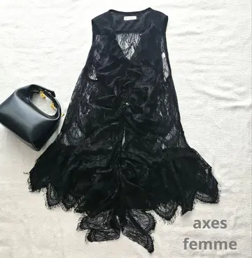 axes femme 엑시즈팜 전체 레이스 자수 질레 베스트 검정 블랙 M