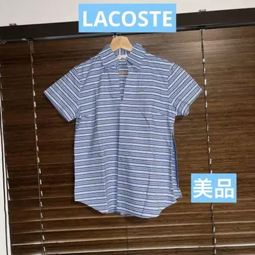 LACOSTE 반팔 피케 셔츠 사이즈 38 블루 화이트 스트라이프