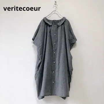 veritecoeur 2way 롱 셔츠 원피스 둥근 카라 내추럴 의류