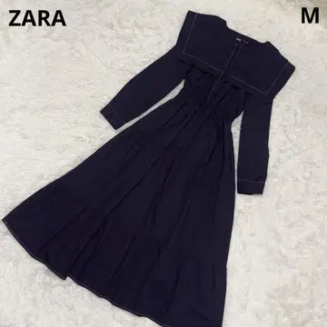 ZARA 패널 미디 원피스 빅 칼라 스티치 롱 블랙