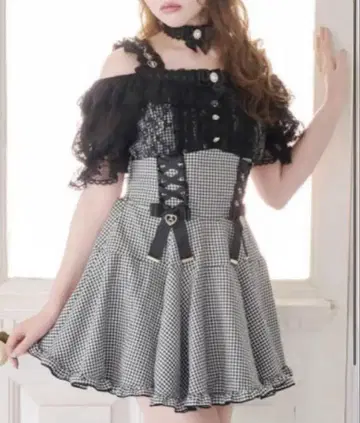 LIZLISA 리즈리사 오프숄더 레이어드 원피스 지뢰 양산 귀여움