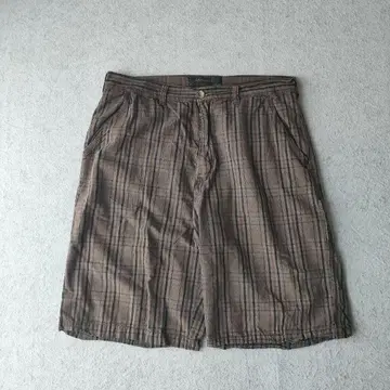 unknown 브라운 체크 무늬 와이드 하프 팬츠