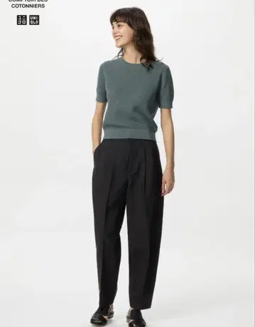 택 포함 새상품 UNIQLO 린넨 블렌드 배럴 레그 팬츠 블랙 XL