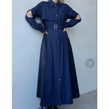 24년 제작 하레 컷 아웃 자카드 절개 원피스 벨트 네이비