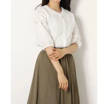 JUNOA 자수 노카라 레이스 블라우스 한국 L 화이트