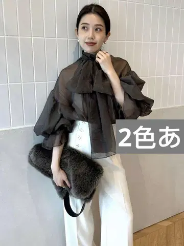 Anuans 시어 보우타이 볼륨 블라우스