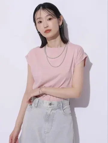 [미사용 새상품] Mystrada 크루넥 티셔츠 핑크
