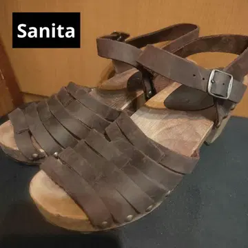Sanita 브라운 천연 가죽 스트랩 사보 샌들 23cm 폴란드 산