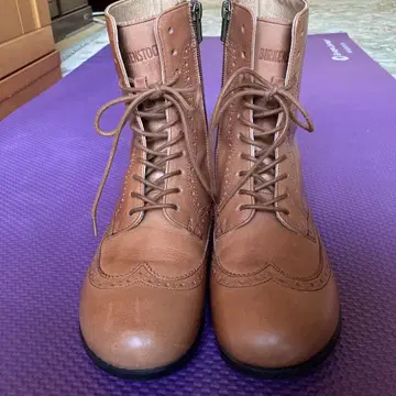 버켄스탁 브라운 가죽 부츠 사이드 지퍼