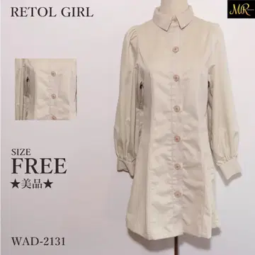 새상품급 레트로걸 원피스 셔츠 미니 기장 긴팔 무지 퍼프 슬리브