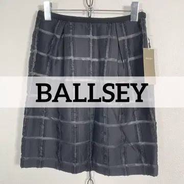 미사용품 BALLSEY 실크 블렌드 블록 체크 스커트 블랙 계열