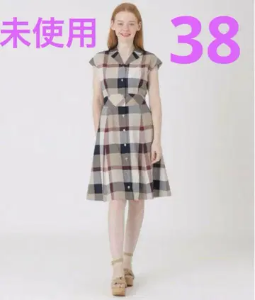 블루 라벨 체크 무늬 반팔 셔츠 원피스 38