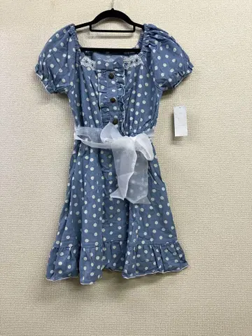 [ 새상품 ] 유메텐보 디어리 물방울 패턴 프릴 리본 미니 원피스