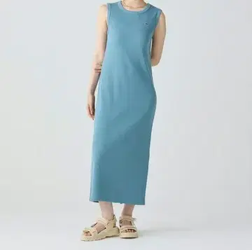 LACOSTE 슬리브리스 롱 리브 니트 드레스 / 리브 니트 원피스