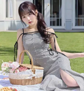 미셸 마카롱 사이드 컷 깅엄 체크 원피스 프리 사이즈