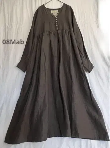 08Mab 롱 원피스 린넨 개더 볼륨 멀티 버튼 마 100%