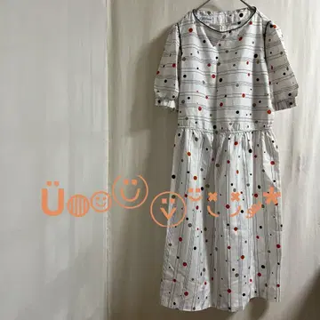 구제 의류 캘리포니아 도트 퍼프 슬리브 원피스 레트로 빈티지