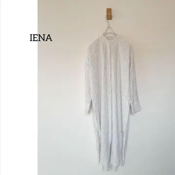 IENA 노카라 스트라이프 셔츠 원피스 펄 버튼
