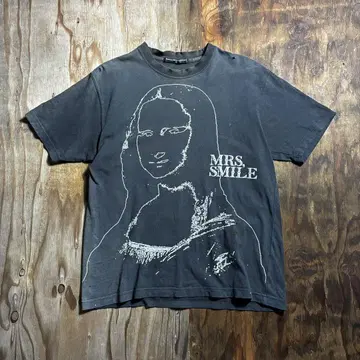 모나리자 T셔츠 누더기 도깨비 페이드 블랙 아트 펑크 VINTAGE