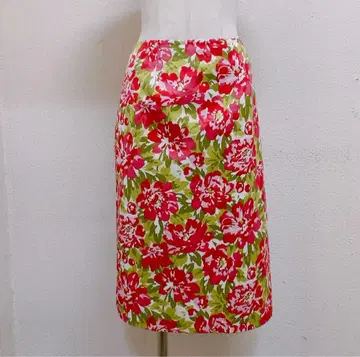 로라 애슐리 스커트 빨간색 그린 컬러 꽃무늬 LAURA ASHLEY