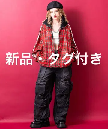 앙코락 ankoROCK 트랙 자켓 레드 체크 무늬 하라주쿠 스타일