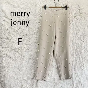 메리제니/펄 장식 팬츠/F/허리밴딩 베이지