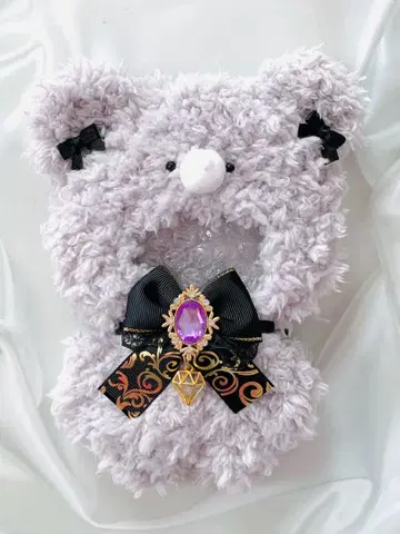 보들보들한 연보라색 퍼 곰돌이 인형 옷 16cm 반짝이는 골드 리본