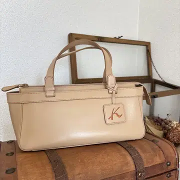 kitamura 키타무라 핸드백 가죽 K 로고 참 베이지