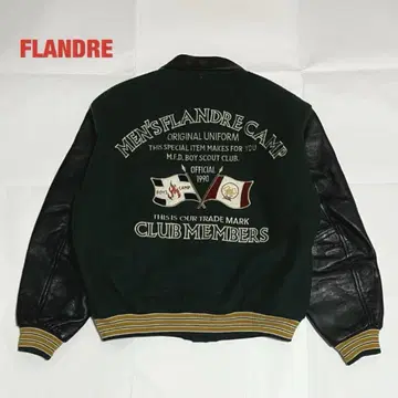 [인기] FLANDRE 플랑드르 바시티 자켓 소가죽 레더 와펜 자수 로고