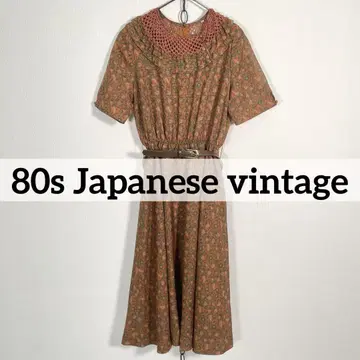 일본제 80년대 빈티지 꽃무늬 원피스 프릴 옷깃 메쉬 쇼와 레트로