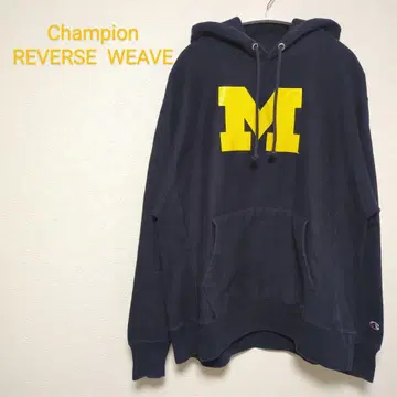 Champion 리버스 위브 네이비 M 로고 후드티 L 사이즈