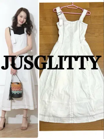 JUSGLITTY 저스글리티 2way 데님 오버롤 스커트 화이트