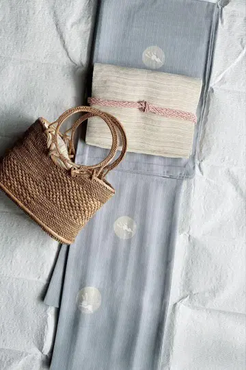 [미사용 시침실 부착] 워셔블 기모노 여름 기모노 고몬 사 오츠키미 토끼