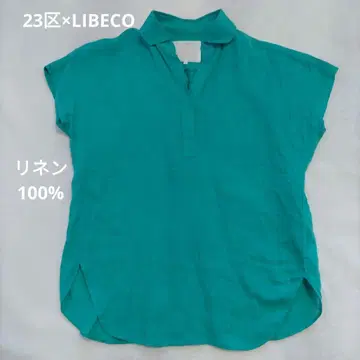 23구 x LIBECO 셔츠 블라우스 반팔 린넨 100% 청록색