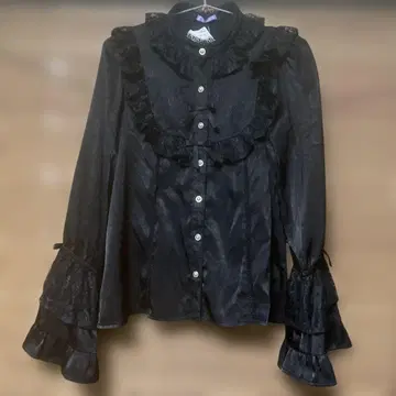 로코코 공주 소매 프릴 블라우스 M 블랙