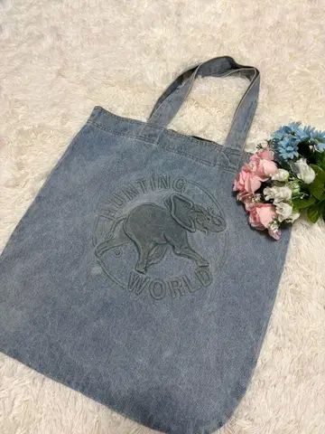 대형 헌팅월드 토트백 A4 데님 로고 숄더