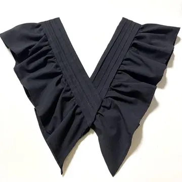 핸드메이드 탈착식 옷깃 블랙 코튼 론 개더 x 턱