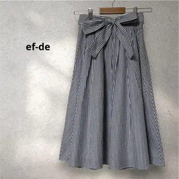 ef-de 에프데 스트라이프 리본 플레어 스커트 7호 화이트/네이비