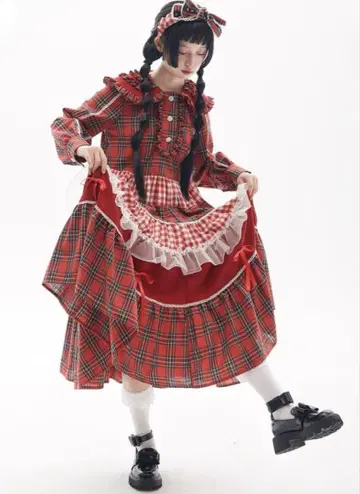 sculture tokyo 빨간색 체크 원피스 레트로