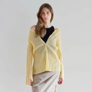 새상품 SeaRoomlynn Light 시어 랜덤 RIB 가디건 허니
